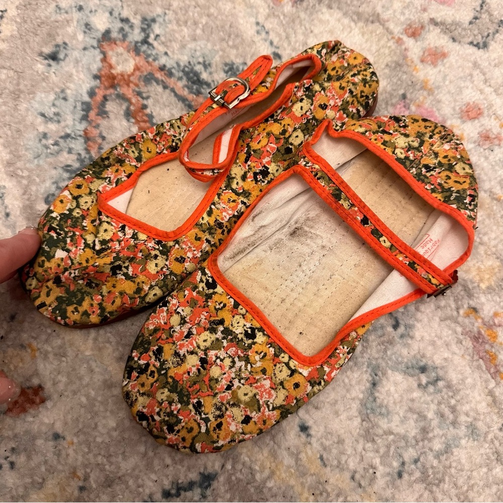 Urban Outfitters Floral Flats with Orange Trim